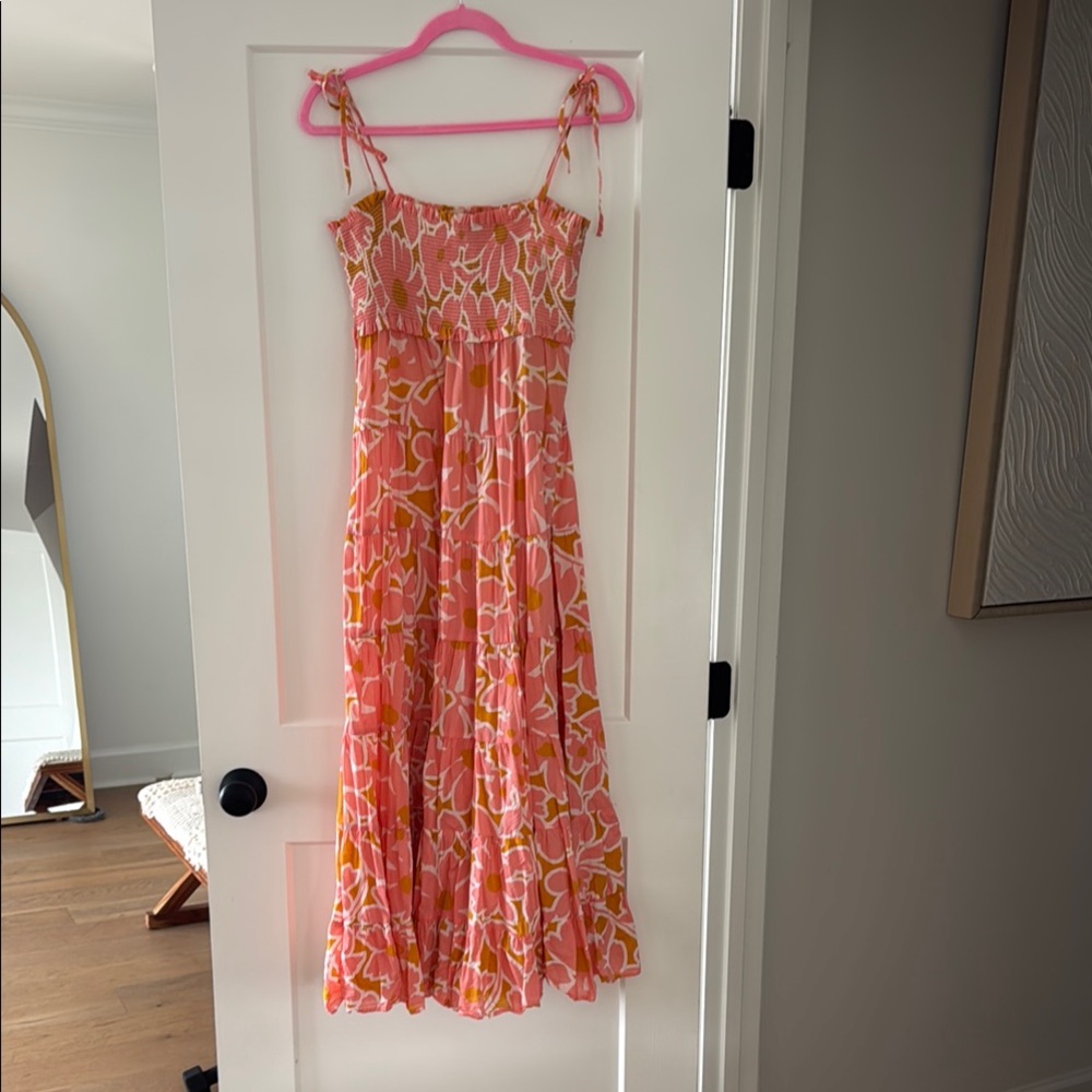 J. Crew Smocked Pink and Yellow Resort Sundress size Small
